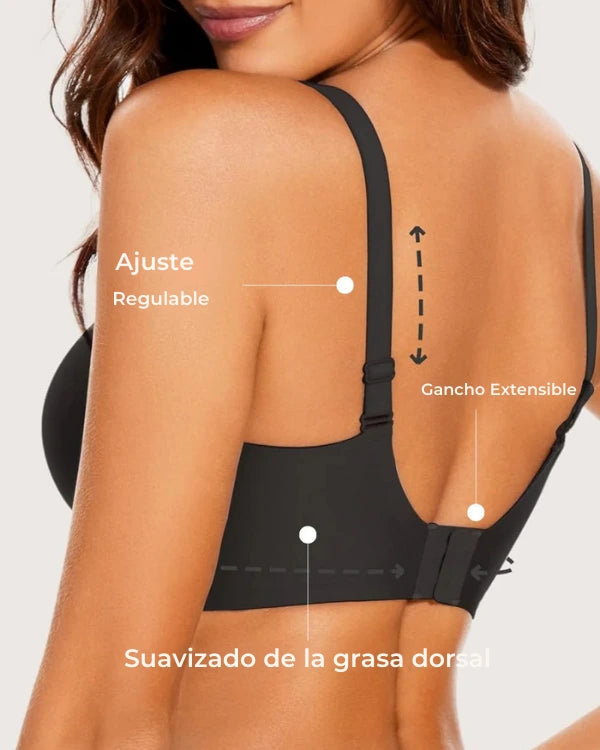 Sujetador sin aros — tirantes regulables y gancho extensible