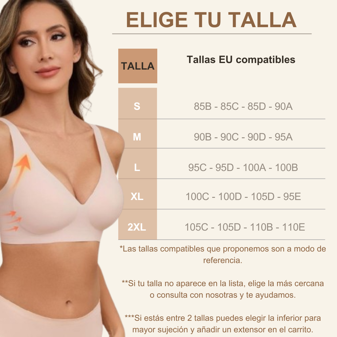 Guía de tallas de Sujetador sin aros con escote en V